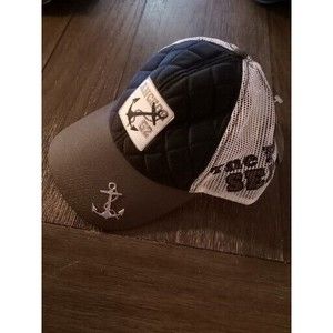 Hat Cap Truckers ANCHOR 52 THE PLACE TO EAT SEAFOOD Black White Mesh Adjustable
